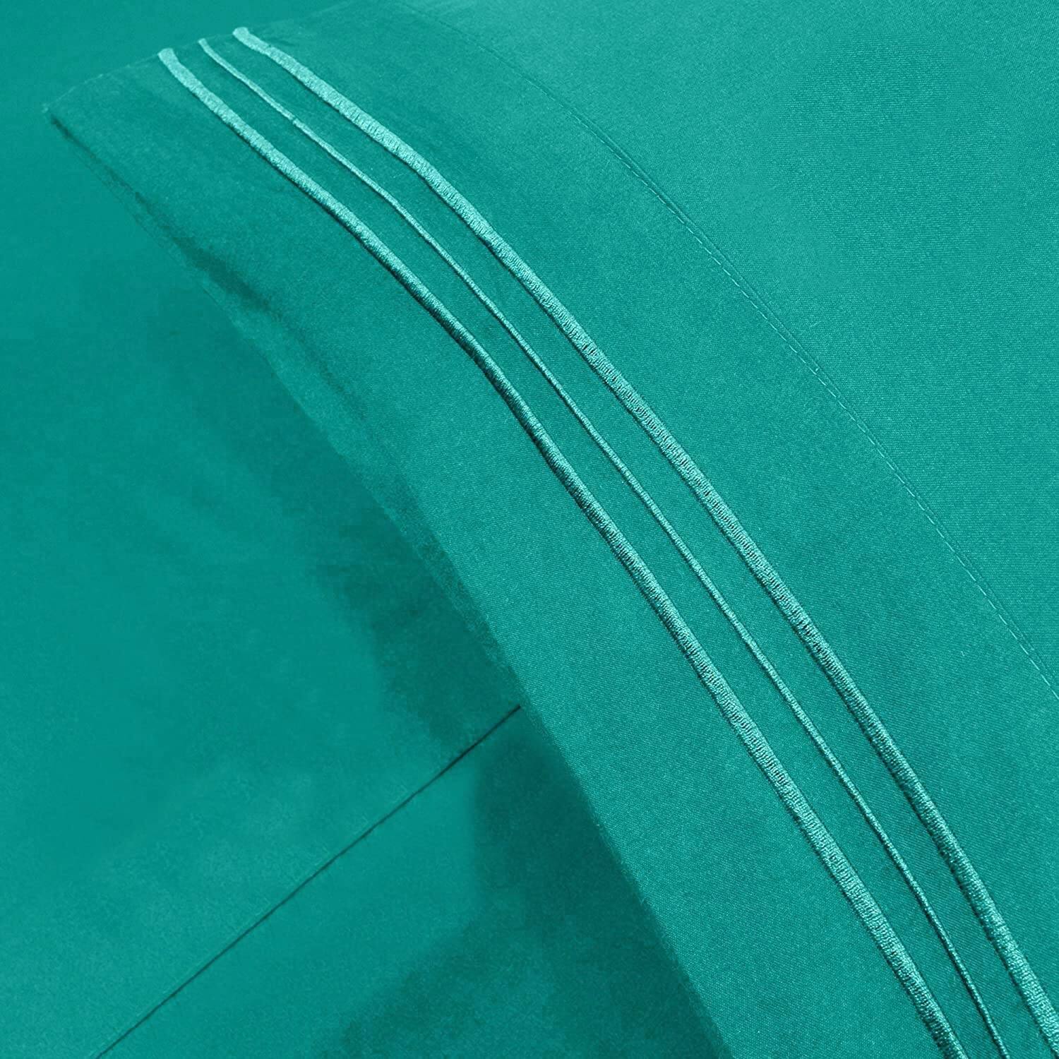 4 PC Teal Sheet Set 2000 Embroidery Soft Cozy 12" Deep Pocket On Sale